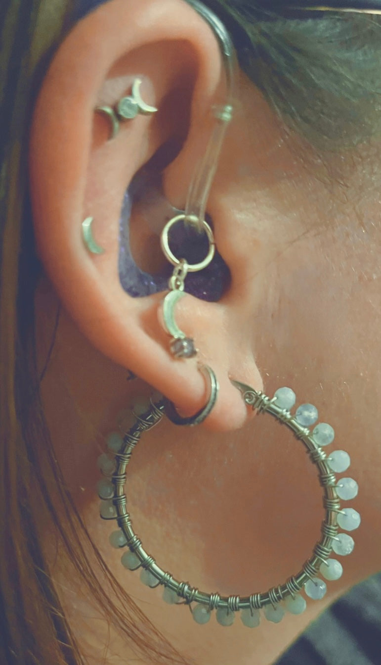 Hand-Wrapped Stainless Steel Crystal Hoop Earrings