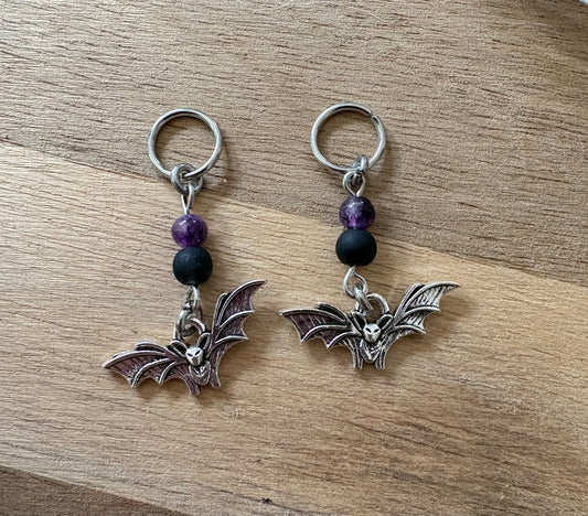 🦇 Bat Hearing Aid Charms with Amethyst and Glass Beads