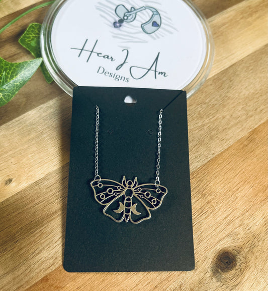 Stainless Steel Lunar Moth Necklace