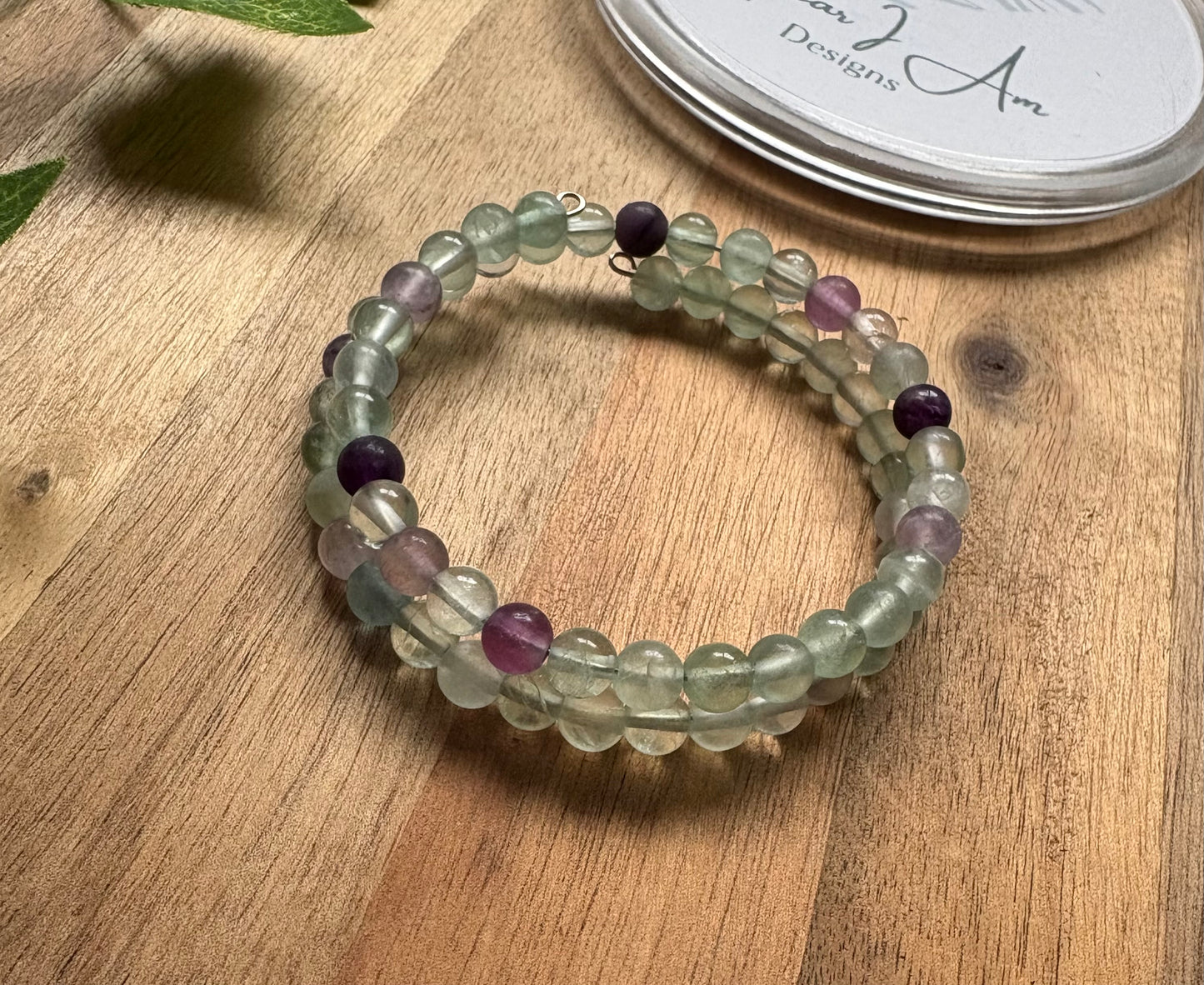✨ Easy-Wear Fluorite Crystal Beaded Bracelet – Stainless Steel Memory Wire