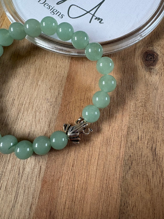 Green Aventurine Crystal Beaded Bracelet with Frog Charm