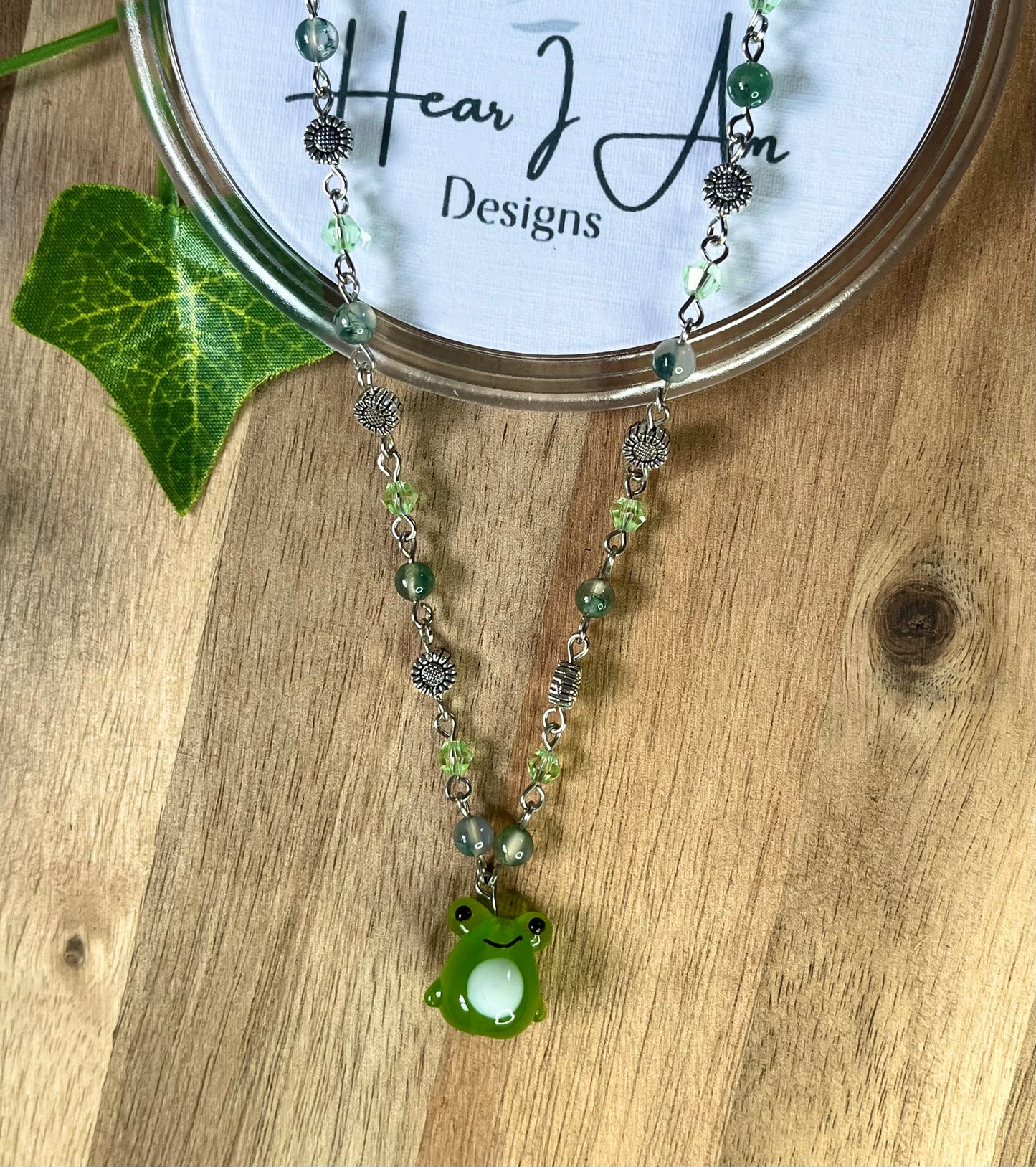 Froggy Necklace - moss agate and glass beads