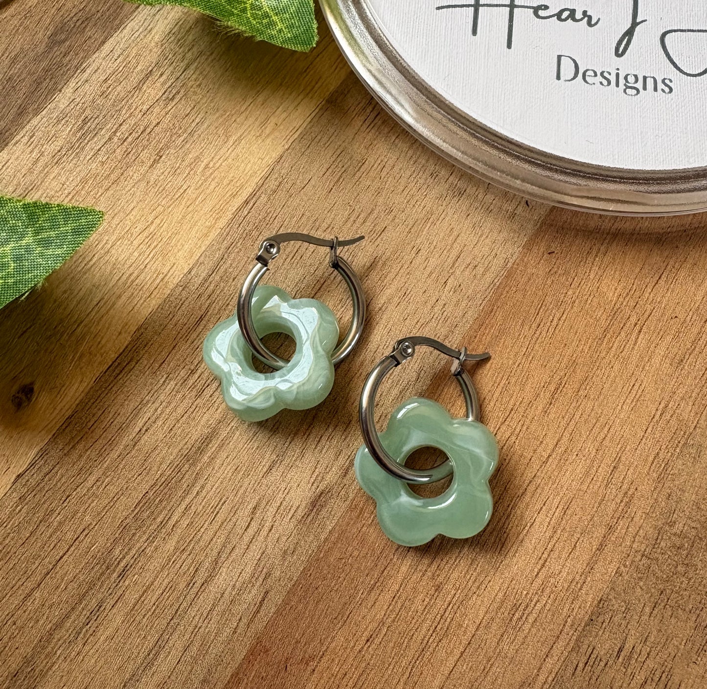 Spring Collection Stainless Steel Hoop Earrings with Acrylic Flowers