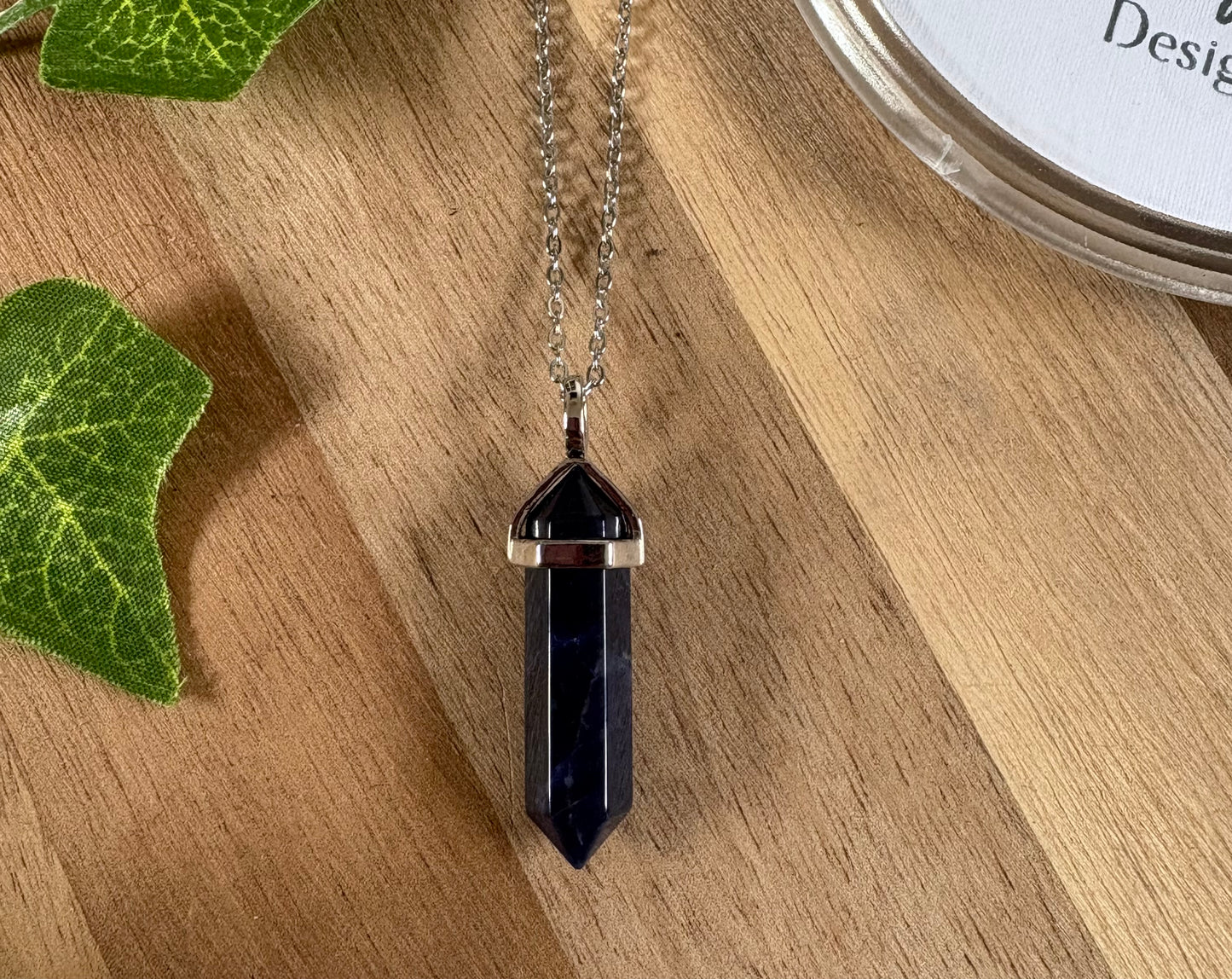 Crystal Hexagonal Point Pendant Necklace – Rhodium Plated | Amethyst, Sodalite, Black Onyx, Labradorite