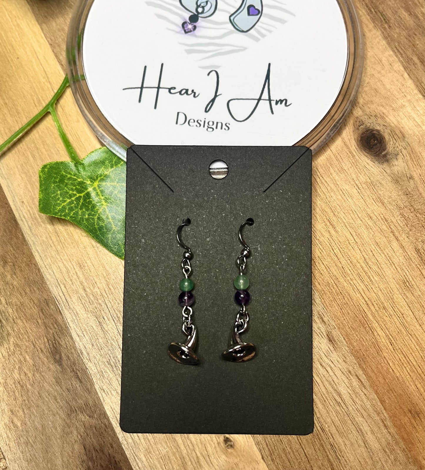 Dream Amethyst and Green Aventurine Witch Hat Earrings