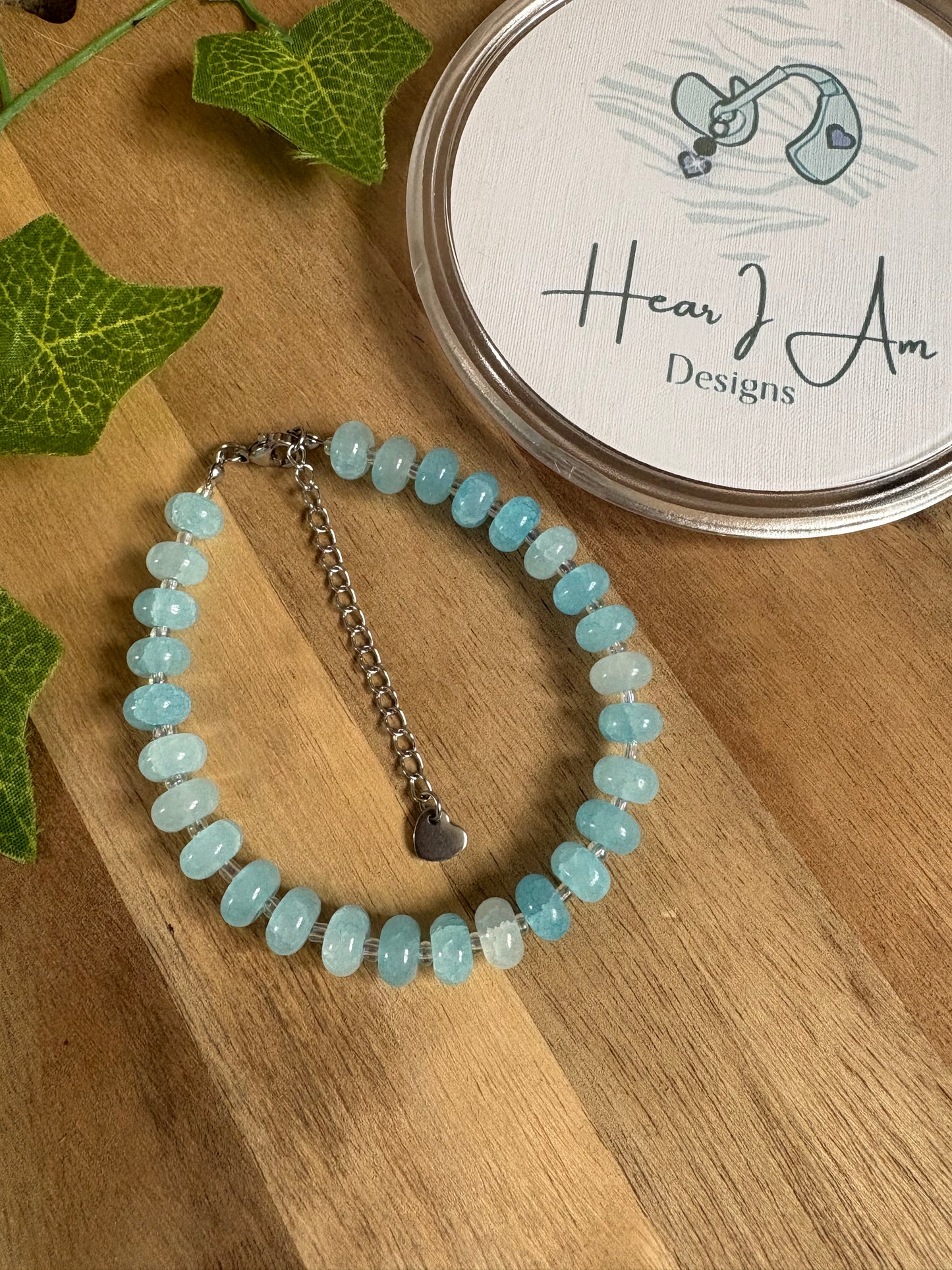 Pale Blue Crackled Bead Bracelet | Stainless Steel | Adjustable