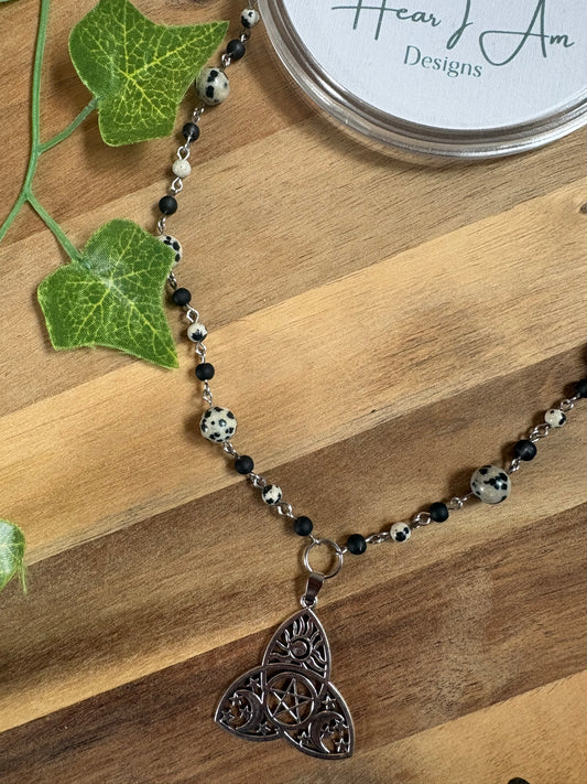 Dalmatian Jasper Celtic Knot Necklace with Magnetic Clasp
