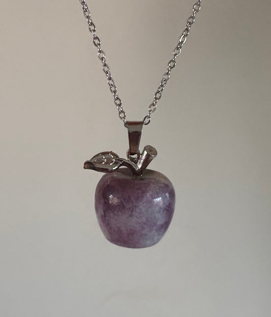 Crystal Apple Pendant – Lepidolite or Moss Agate