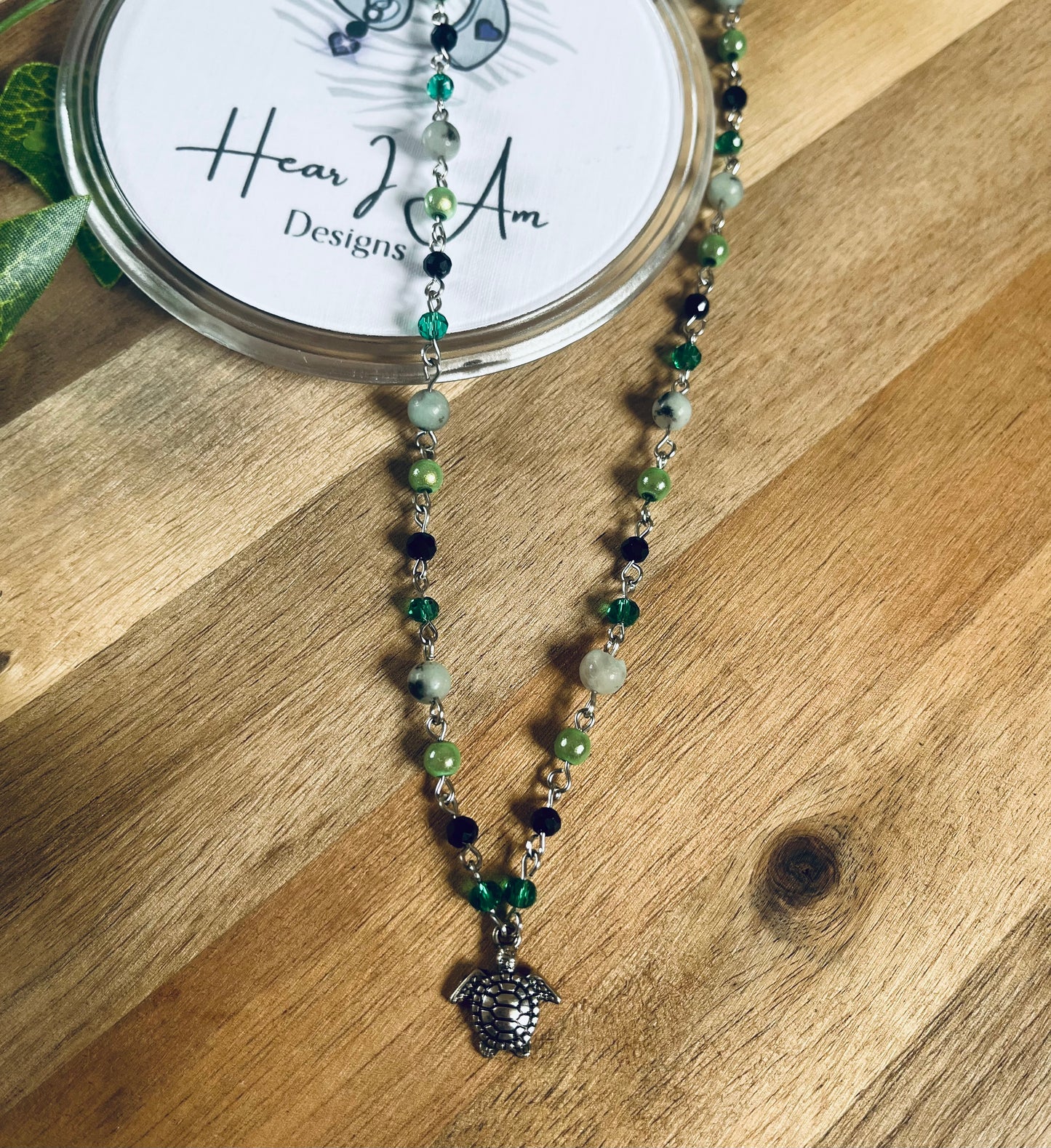 Turtle Beaded Necklace - Kiwi Jasper