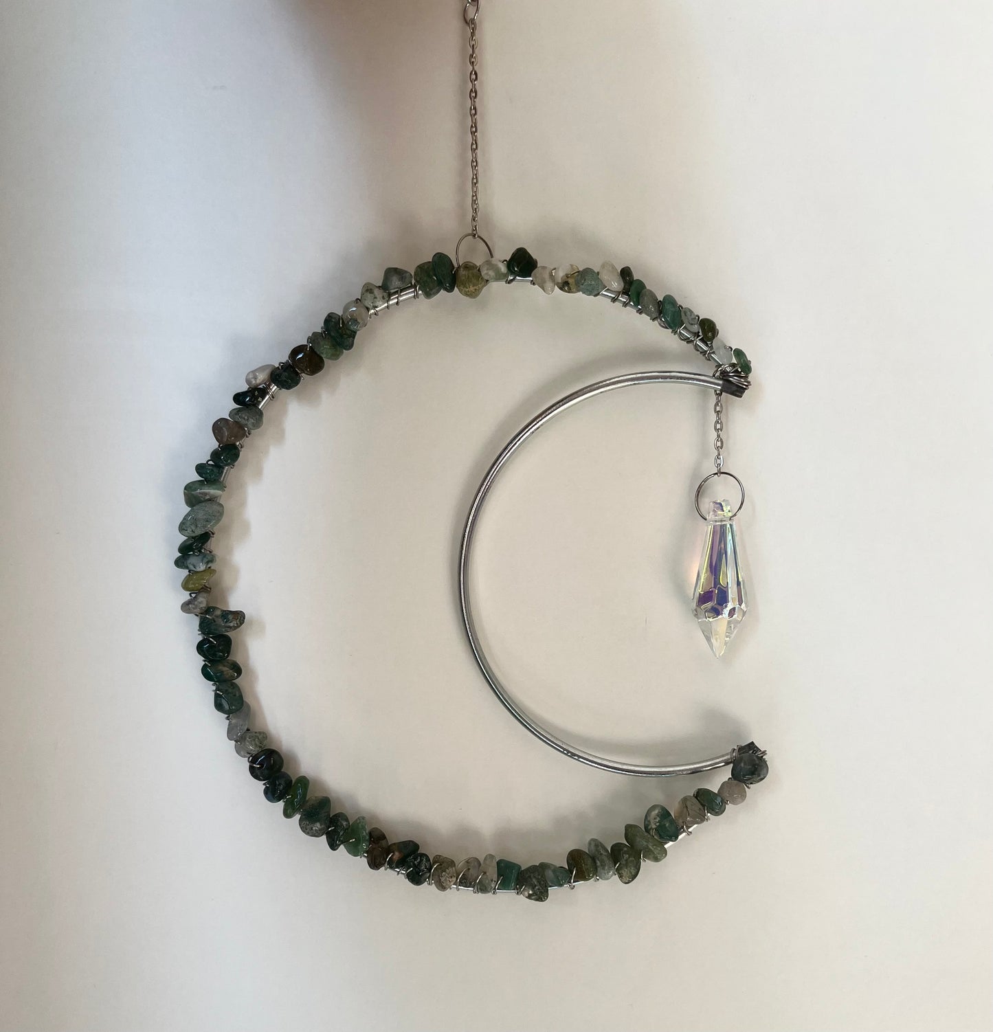 Large Moss Agate Moon Suncatcher