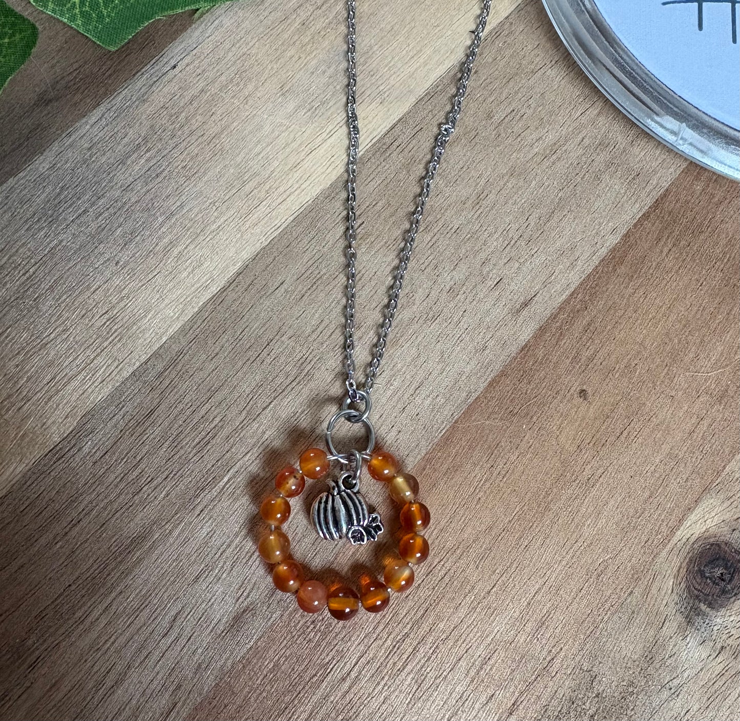 Gemstone Hoop Necklace | Stainless Steel Memory Wire & Charm | Sodalite, Carnelian, or Labradorite with Black Tourmaline