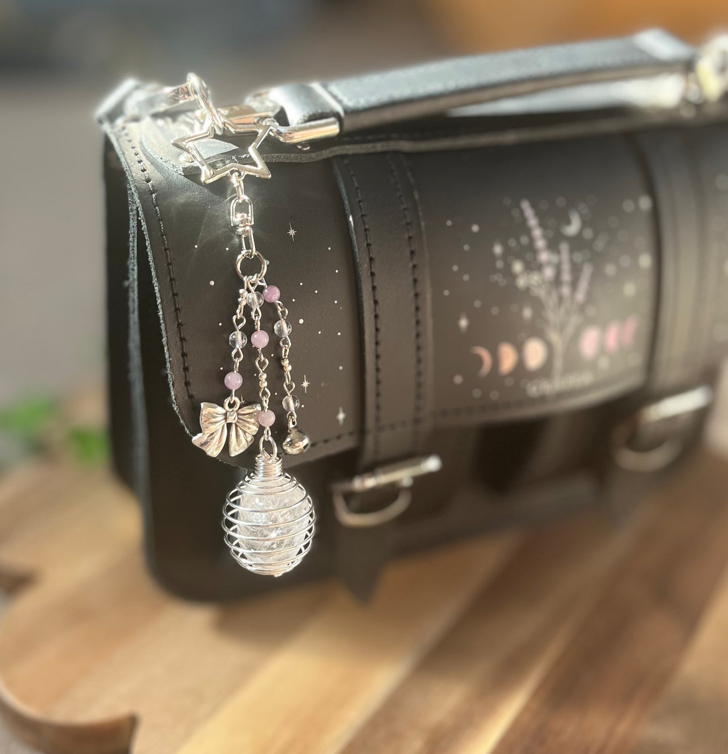 Handmade Crystal Bag Charm – Interchangeable Crystal Cage & Beaded Designs
