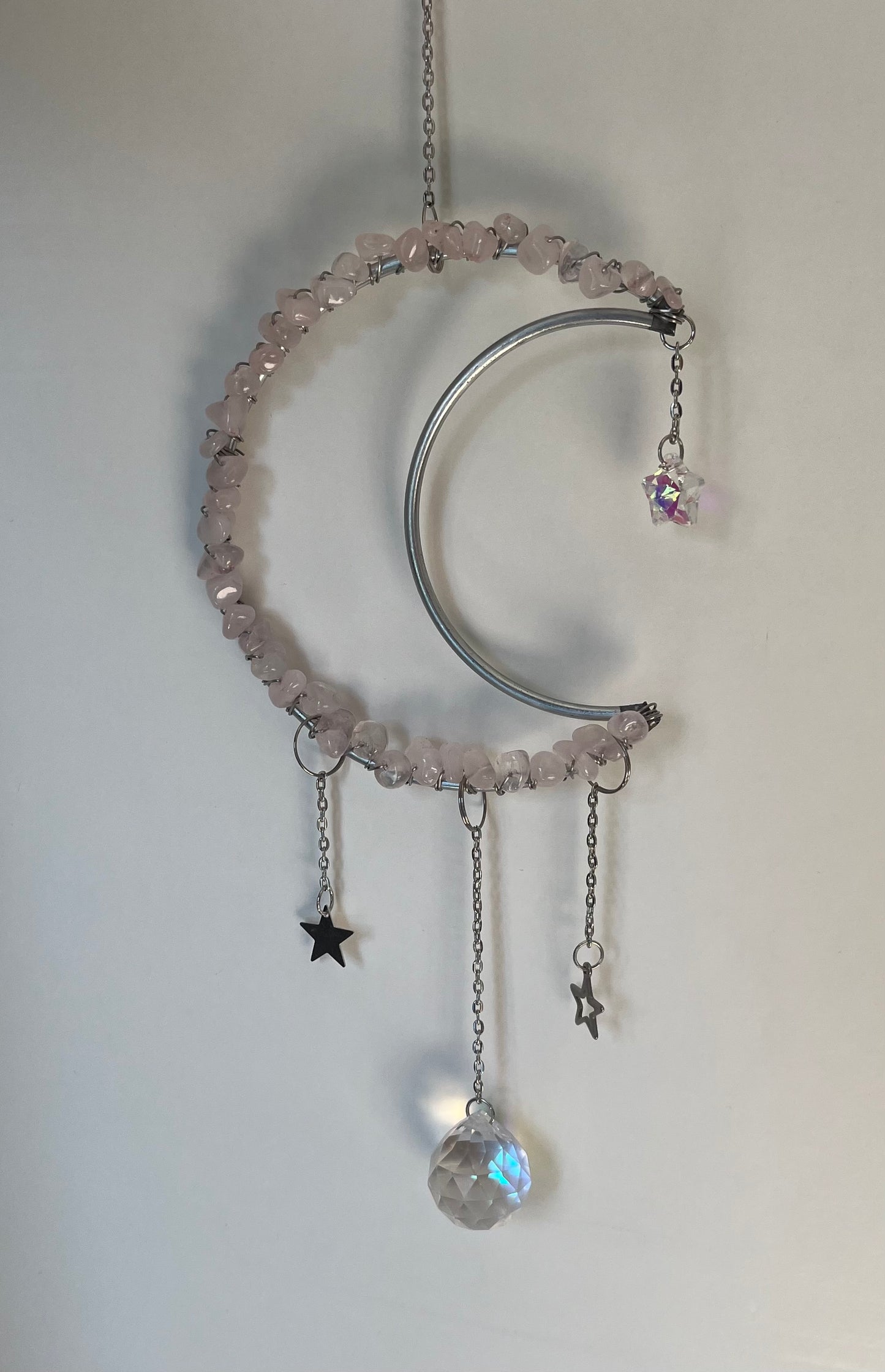 Medium Rose Quartz Moon Suncatcher
