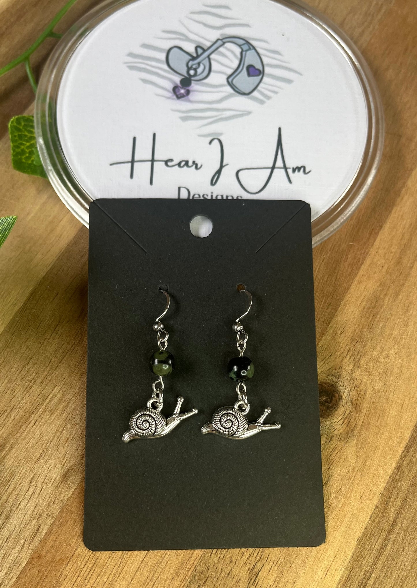 Kambaba Jasper Snail Earrings