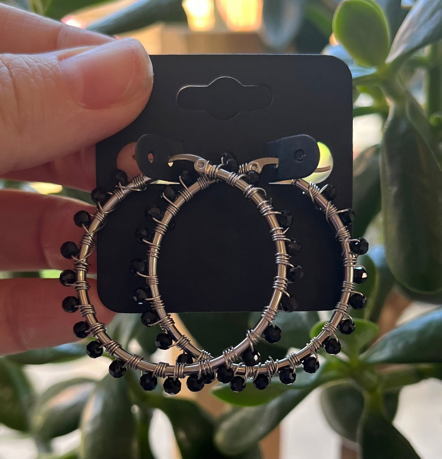 Hand-Wrapped Stainless Steel Crystal Hoop Earrings