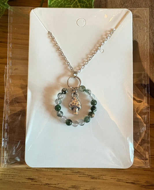 Gemstone Hoop Necklace | Stainless Steel Memory Wire & Charm | Sodalite, Carnelian, or Labradorite with Black Tourmaline