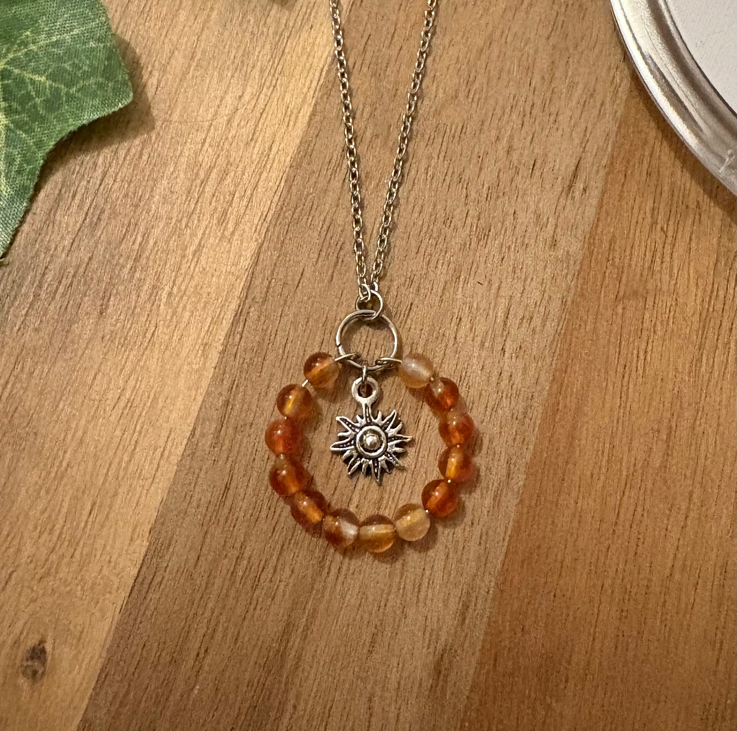 Gemstone Hoop Necklace | Stainless Steel Memory Wire & Charm | Sodalite, Carnelian, or Labradorite with Black Tourmaline