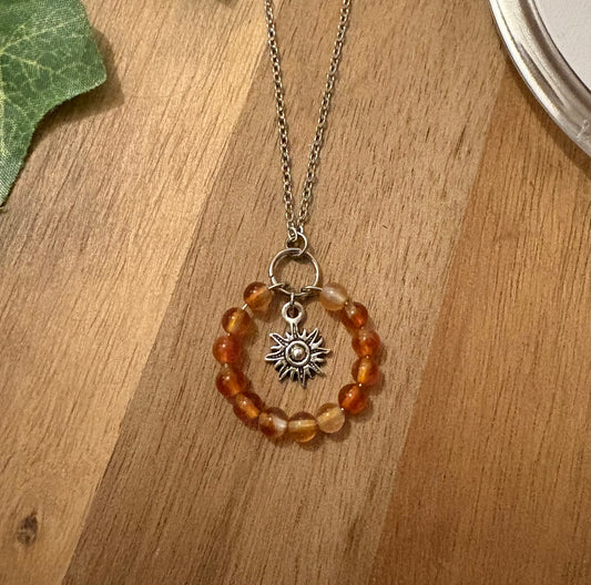 Gemstone Hoop Necklace | Stainless Steel Memory Wire & Charm | Sodalite, Carnelian, or Labradorite with Black Tourmaline
