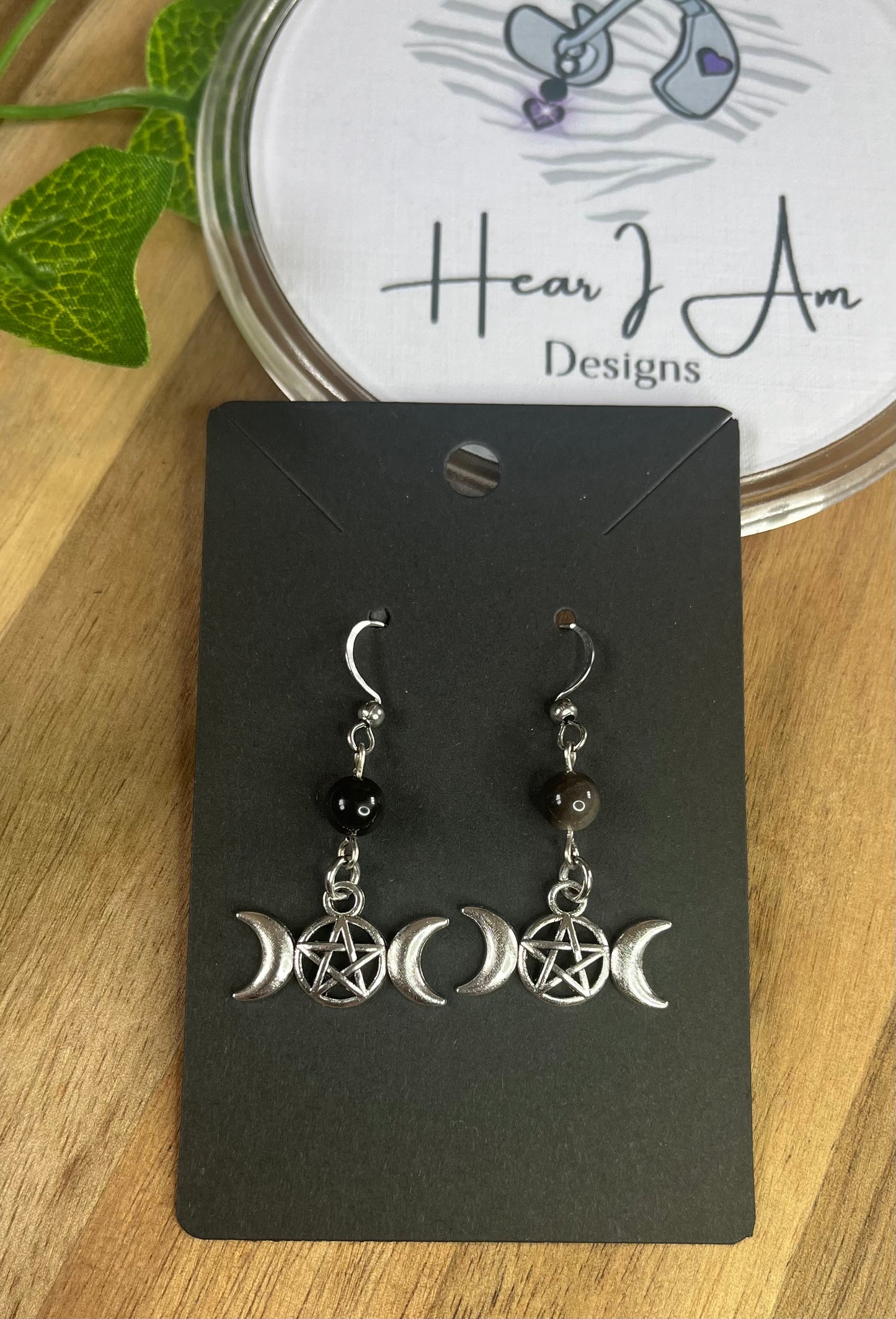 Silver Sheen Obsidian Moon Phase Earrings