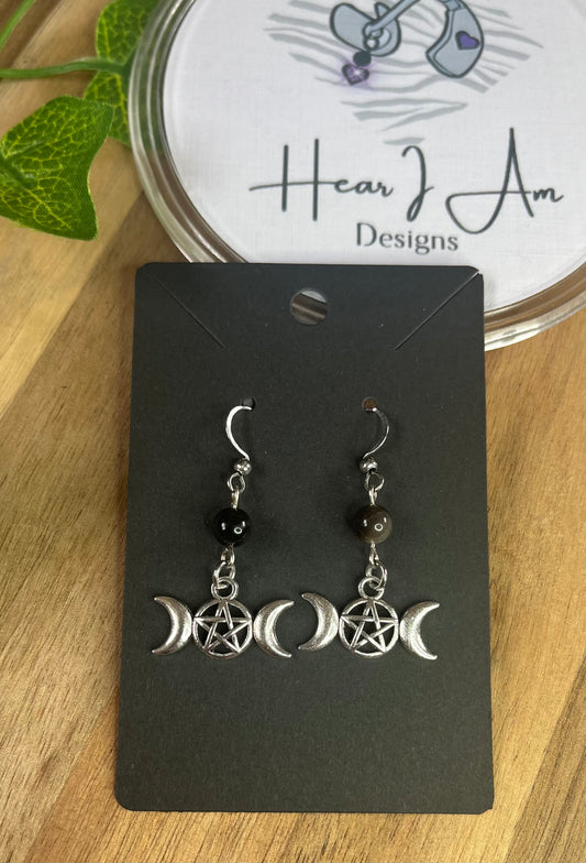 Silver Sheen Obsidian Moon Phase Earrings