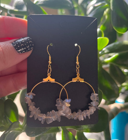 Crystal Chip Hoop Earrings (gold) - Available in Moss Agate, Labradorite, Amethyst, Rose Quartz and Black Obsidian