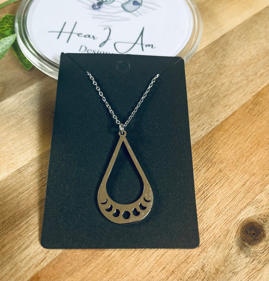 Moon Phase Teardrop Stainless Steel Necklace