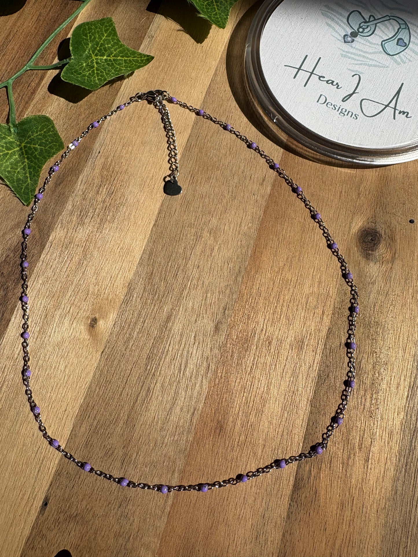 Purple Bead Stainless Steel Chain Necklace