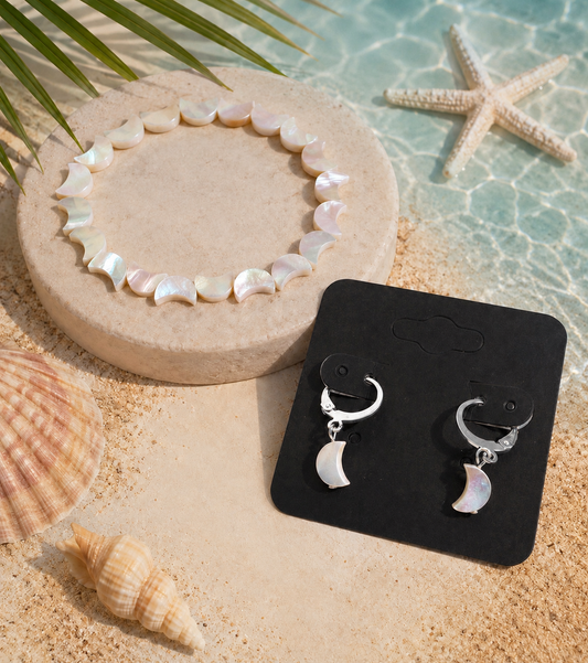 Mother of Pearl Moon Stainless Steel Huggies