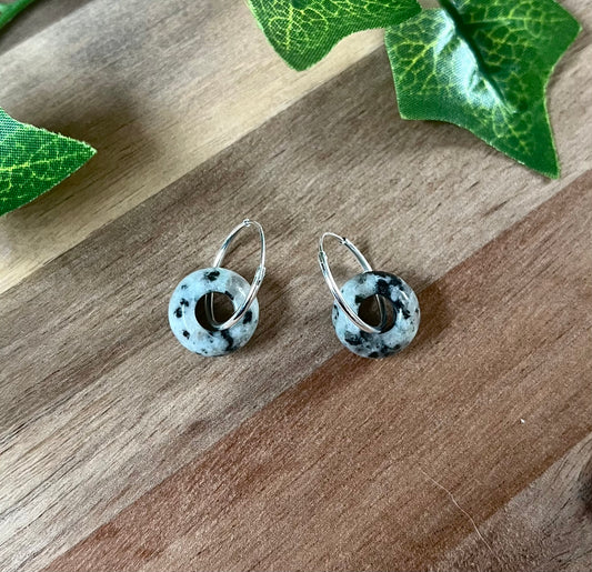 925 Sterling Silver Hoop Earrings with Kiwi Jasper Beads