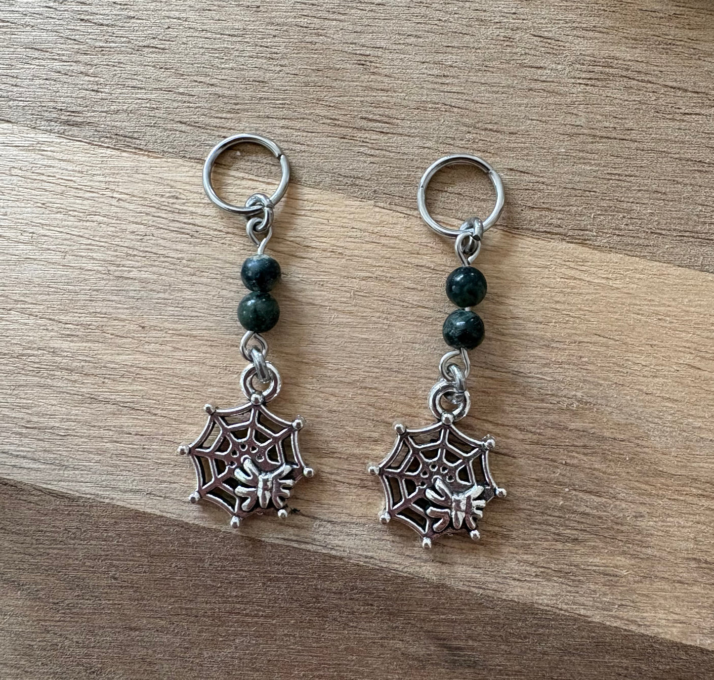 🕷️ Spiderweb Hearing Aid Charms with Kambaba Jasper Beads