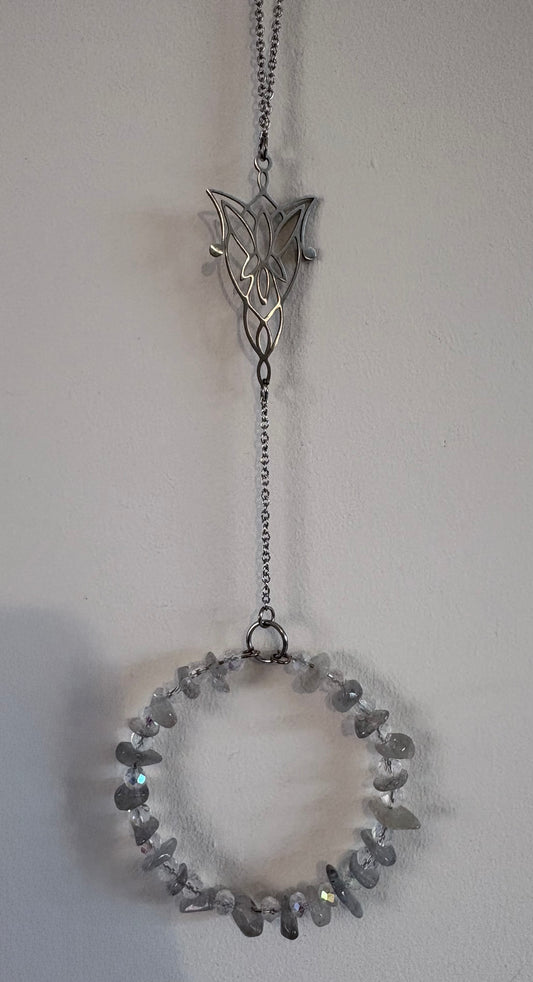 Labradorite Chip & Glass Bead Suncatcher with Stainless Steel Evenstar Accent