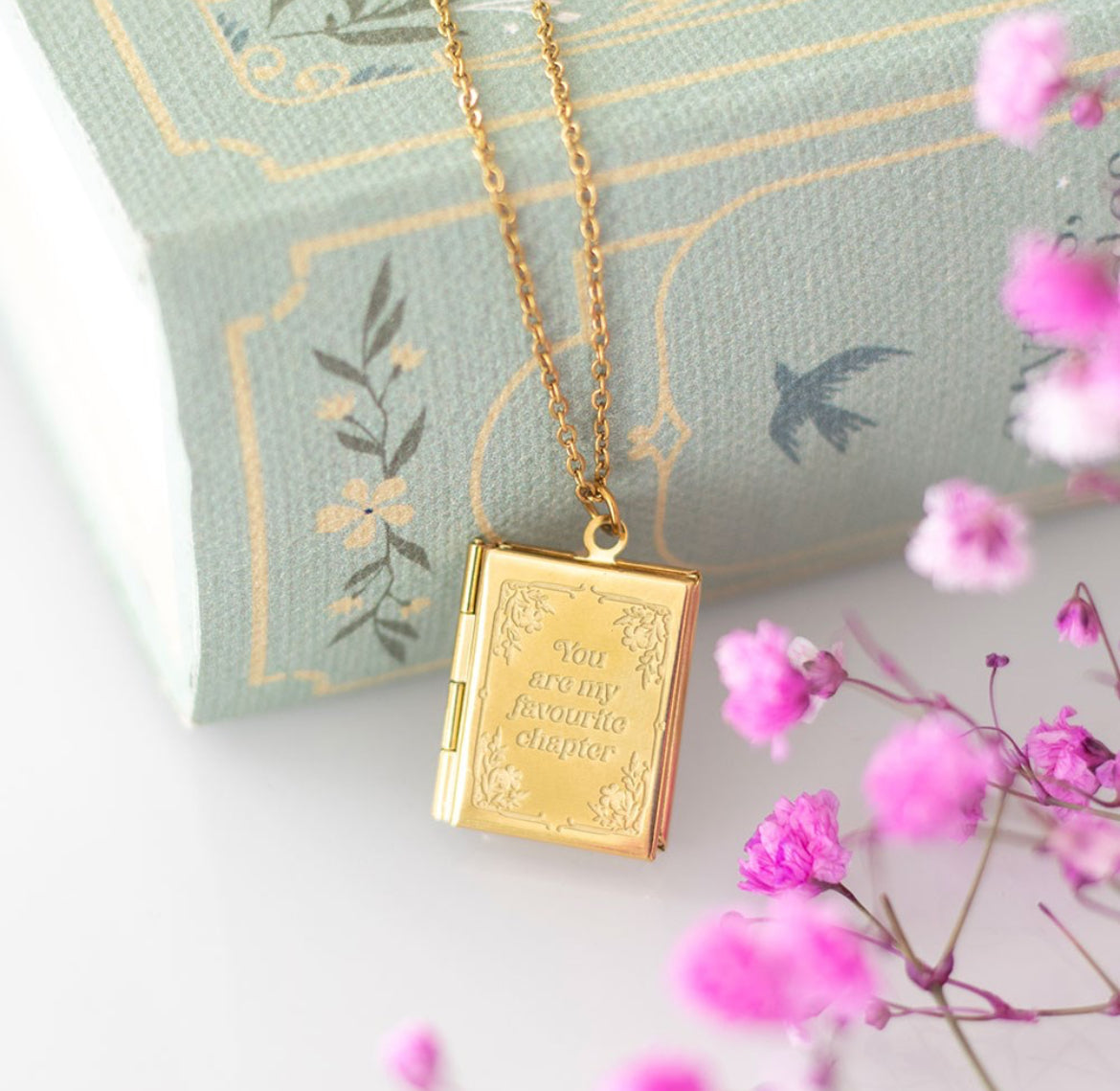 Book Worm Stainless Steel Locket Necklace