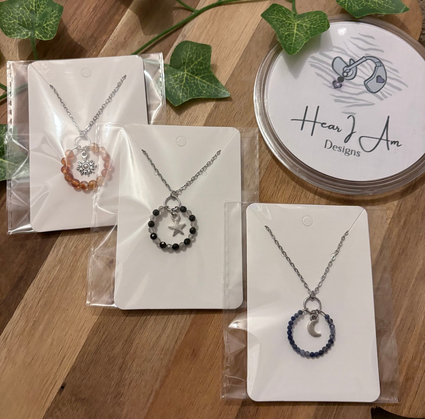 Gemstone Hoop Necklace | Stainless Steel Memory Wire & Charm | Sodalite, Carnelian, or Labradorite with Black Tourmaline