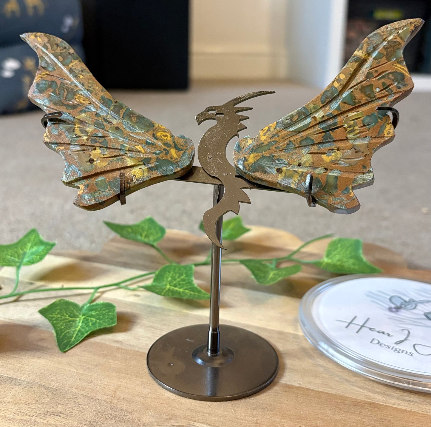 Ocean Jasper Dragon Wings on Stand