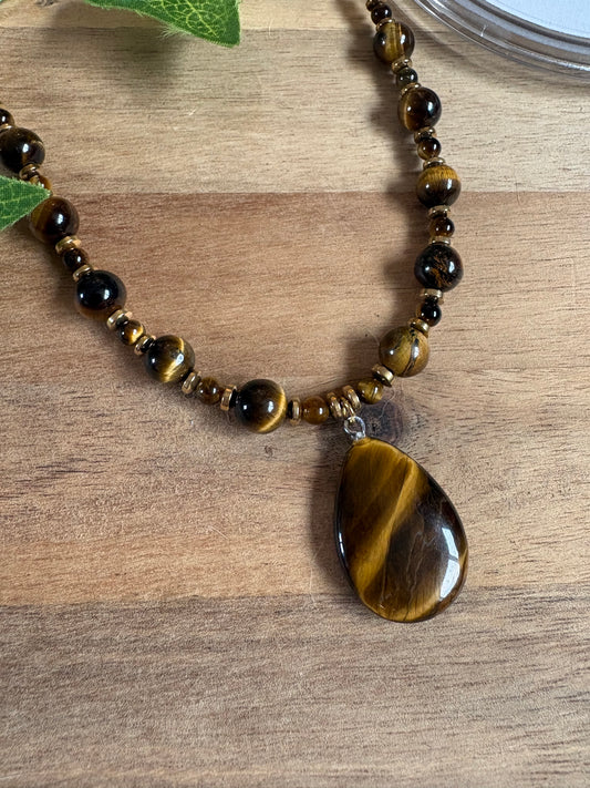 Tiger’s Eye & Hematite Hand Beaded Necklace