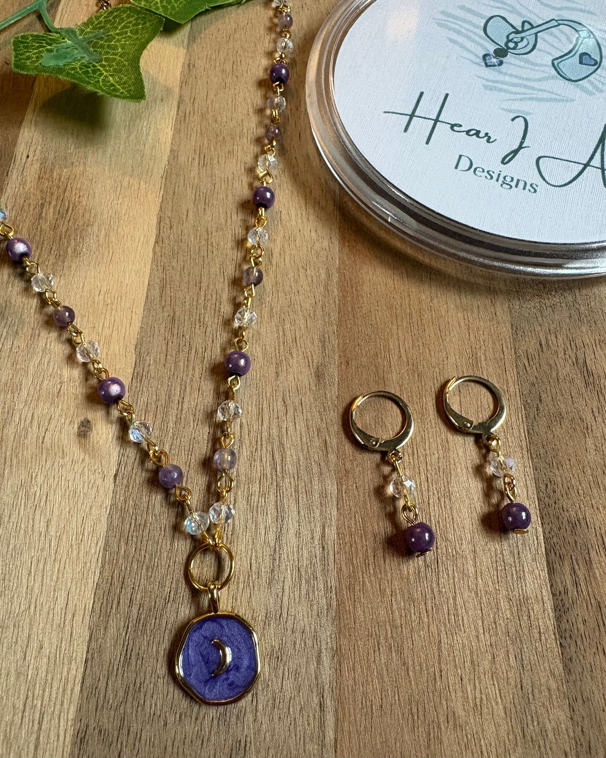 Amethyst & Purple Iridescent Glass Bead Moon Necklace