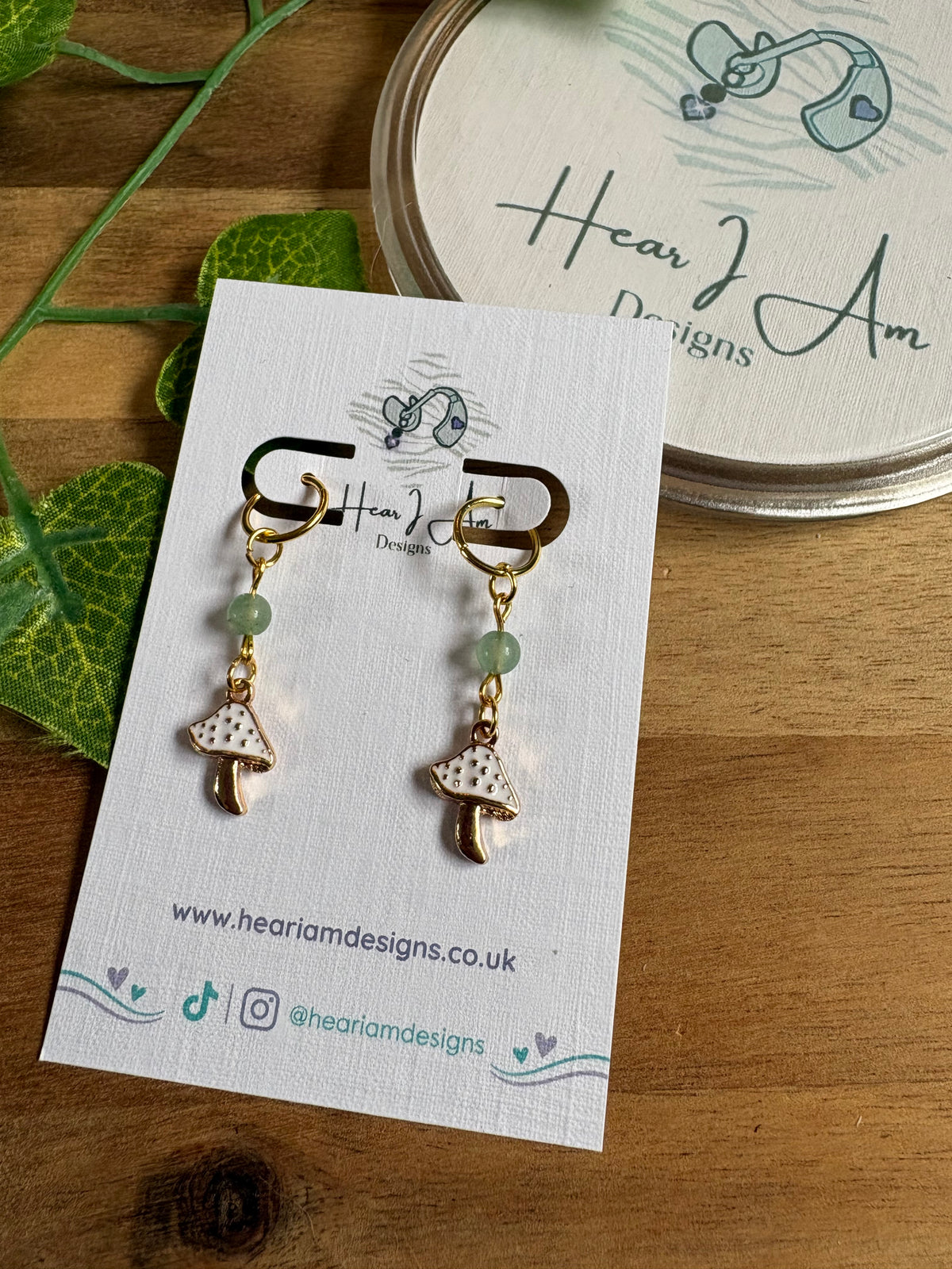 Gold Mushroom & Green Aventurine Hearing Aid Charms 🍄🌿
