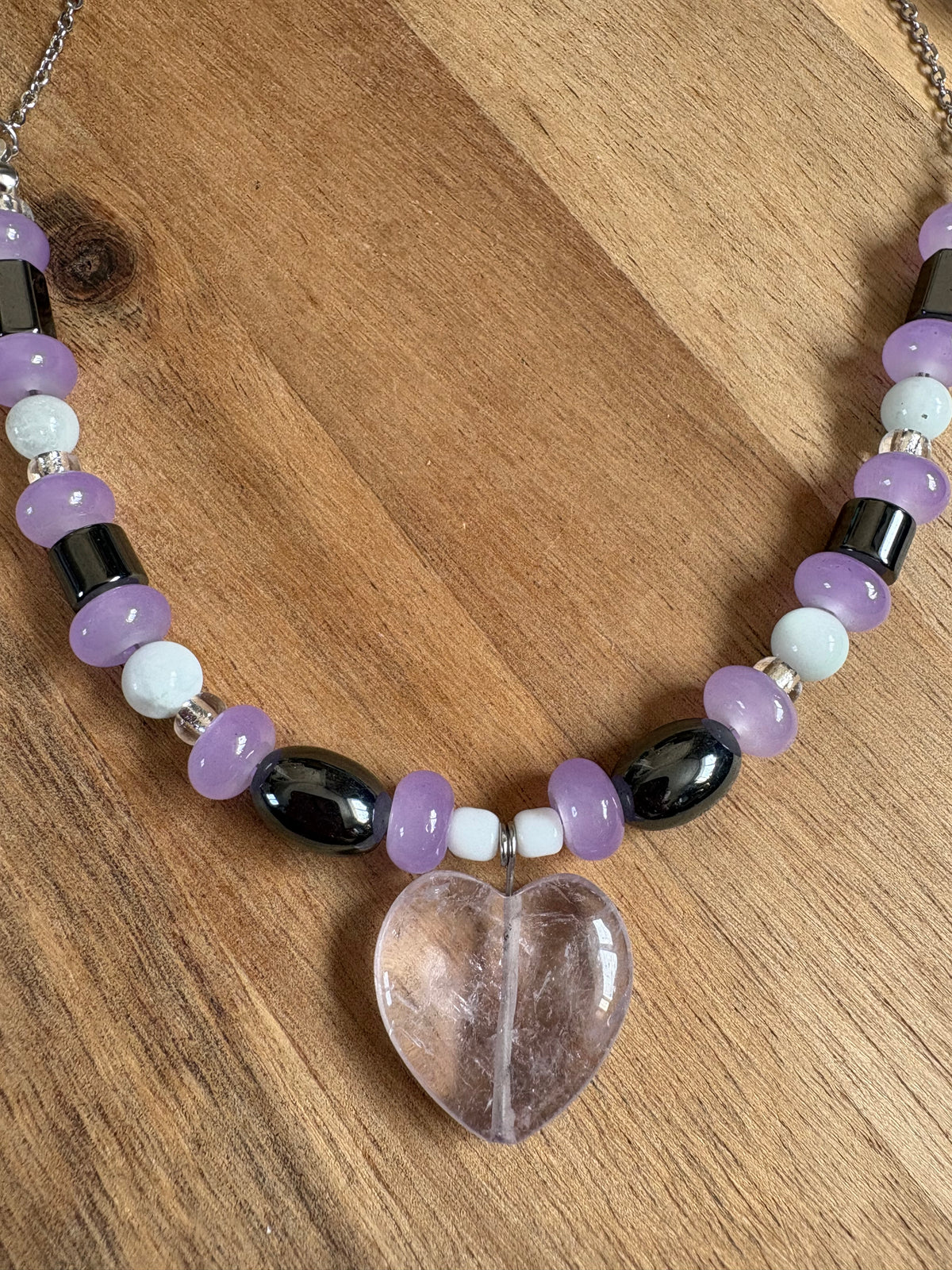 Ghostly Bead Soup – Lilac Amethyst Heart Necklace