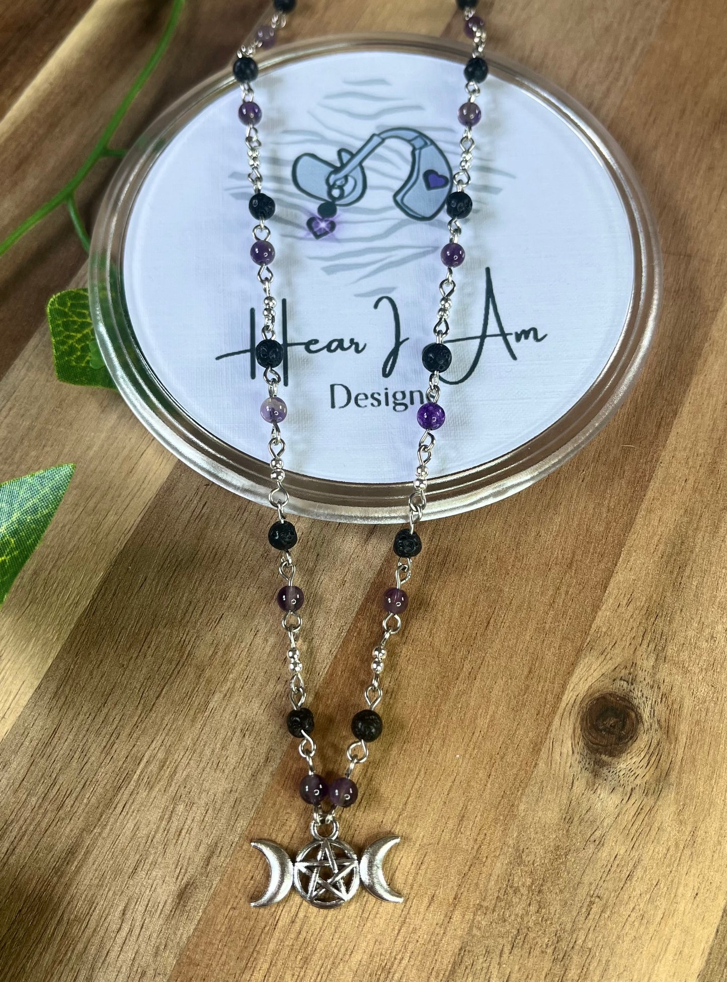 Moon Phase Necklace – Amethyst, Lava Stone & Stainless Steel