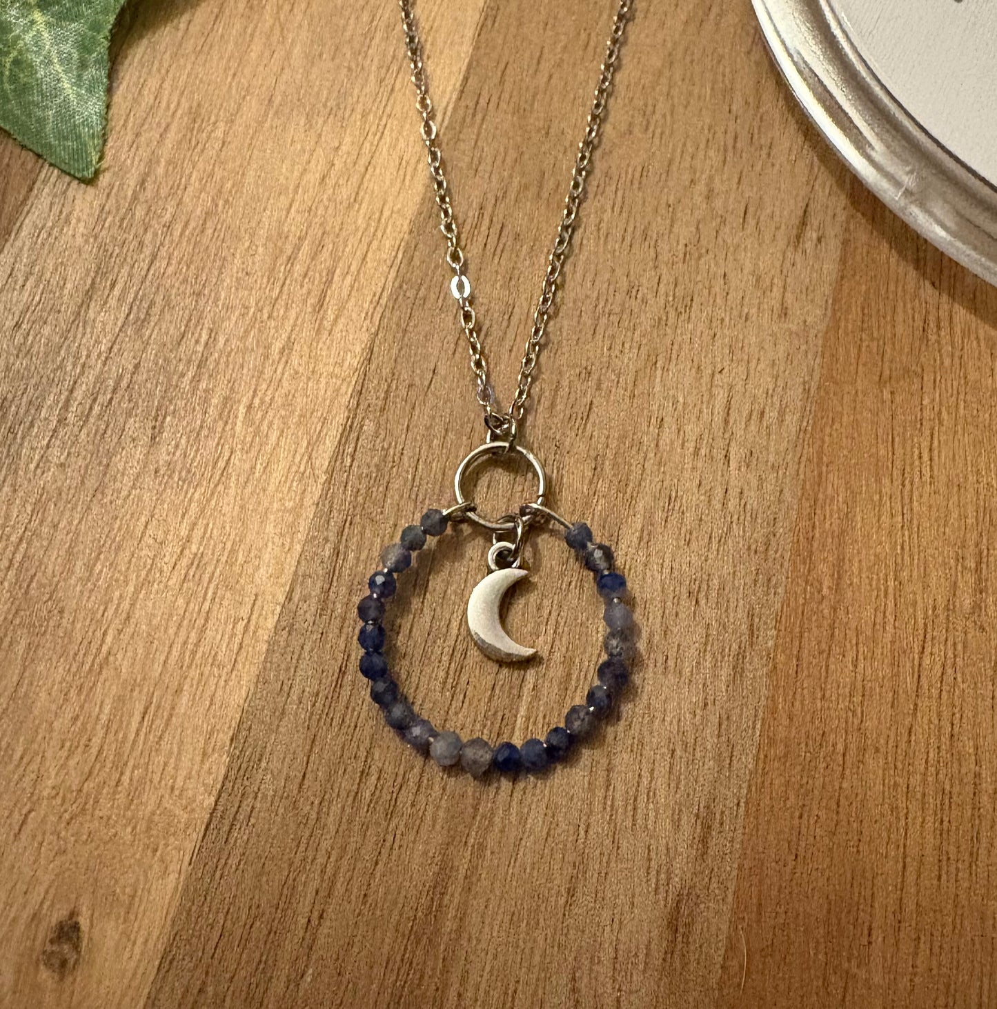 Gemstone Hoop Necklace | Stainless Steel Memory Wire & Charm | Sodalite, Carnelian, or Labradorite with Black Tourmaline