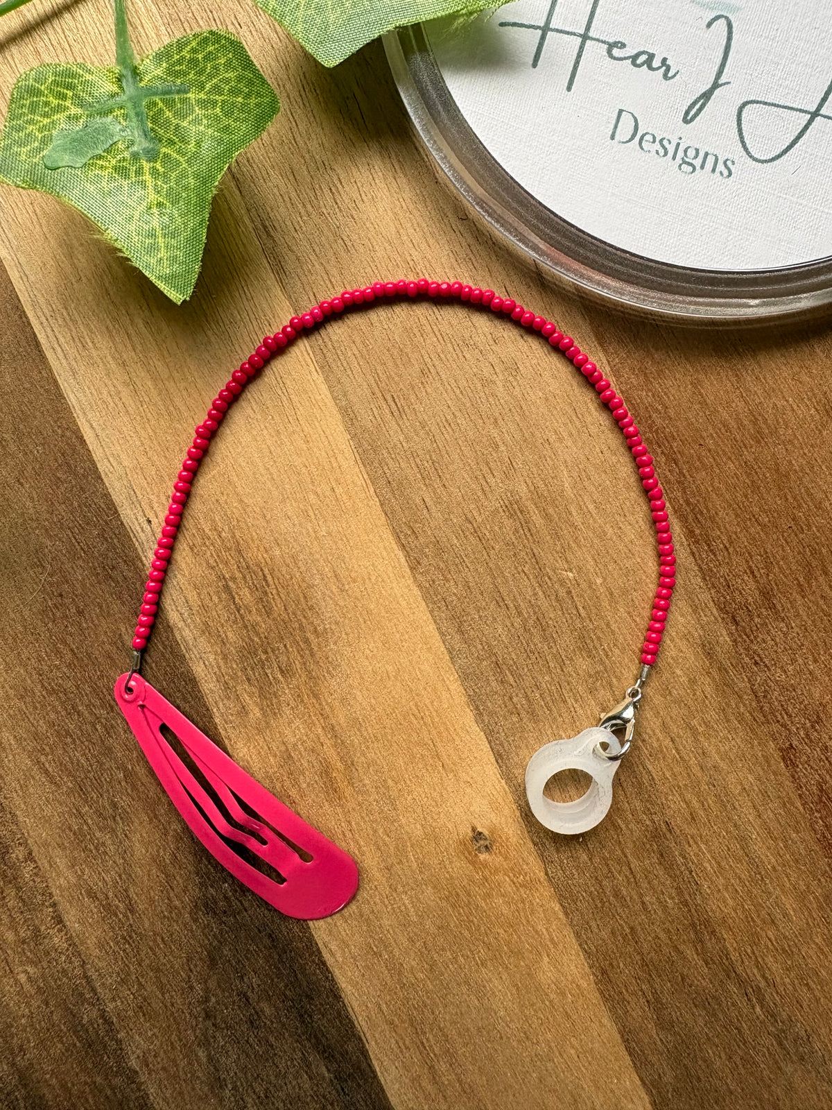 Hot Pink Beaded Hearing Aid Retainer - sold individually