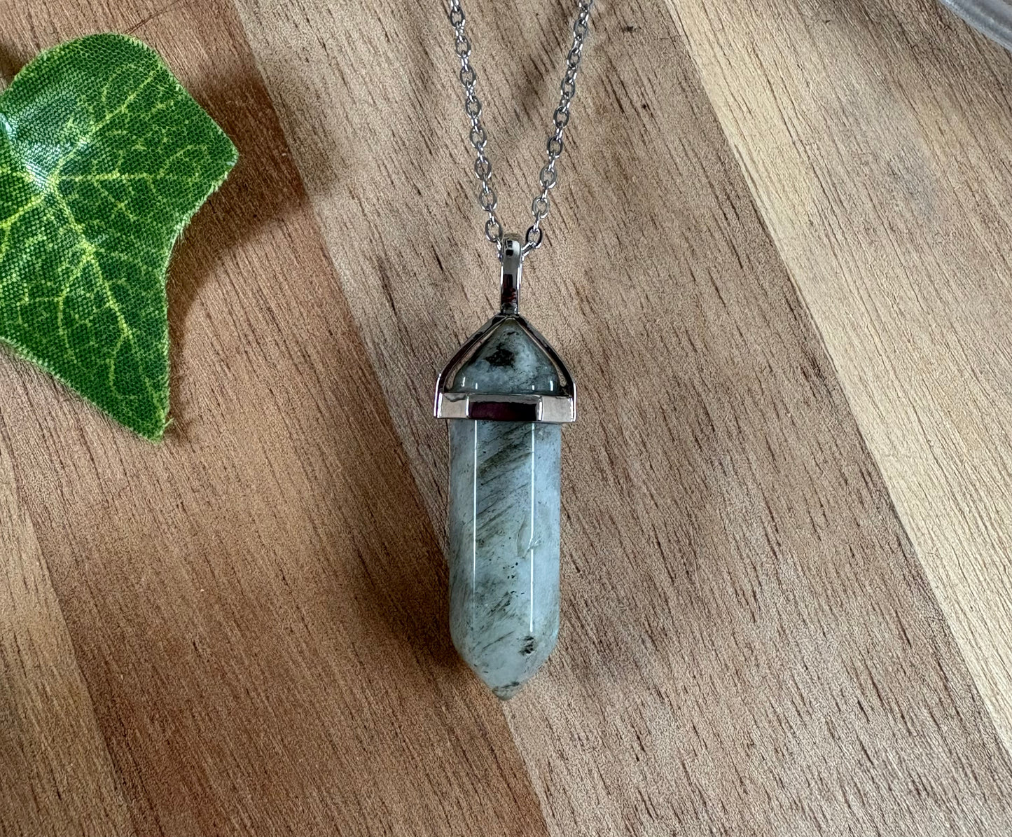 Crystal Hexagonal Point Pendant Necklace – Rhodium Plated | Amethyst, Sodalite, Black Onyx, Labradorite
