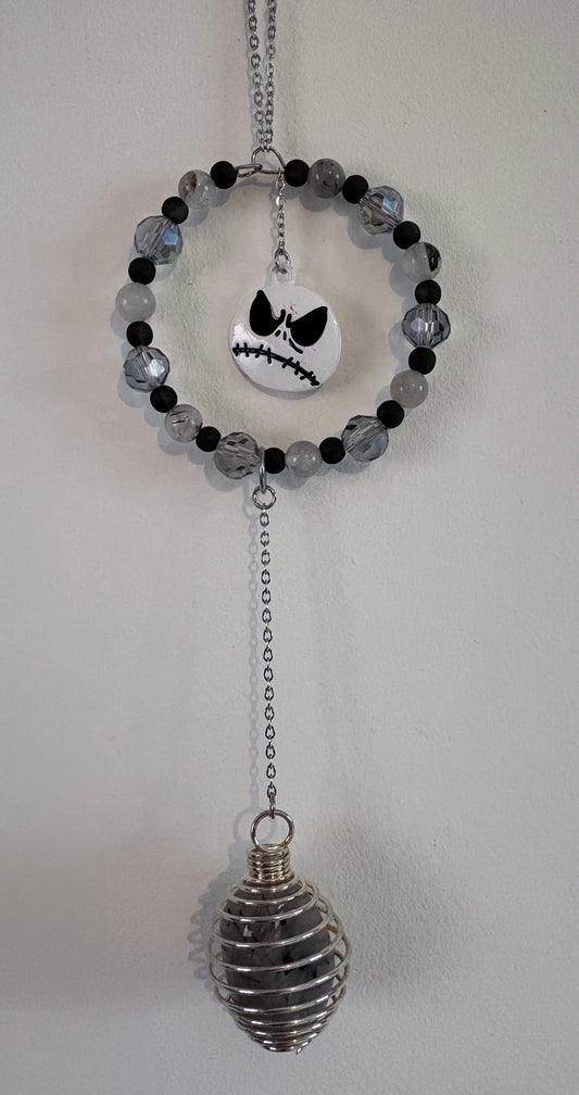Tourmalinated Quartz & Glass Bead Suncatcher with Adjustable Crystal Cage & Skeleton Charm