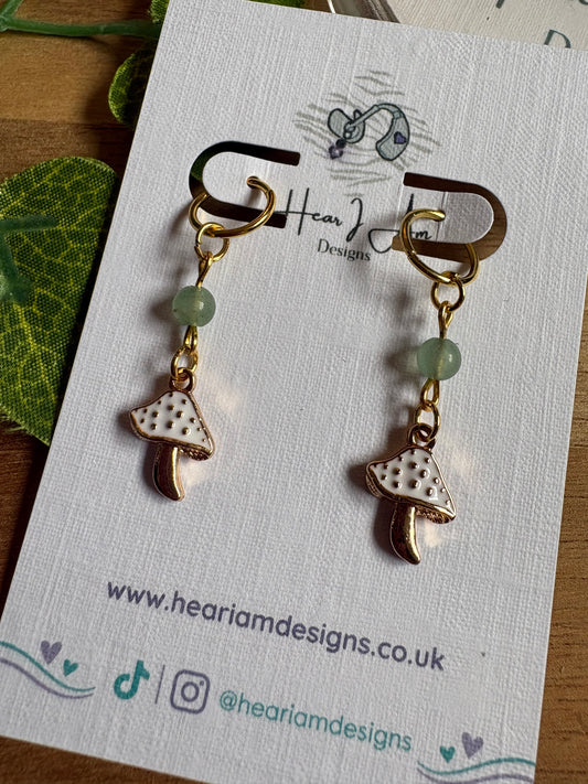 Gold Mushroom & Green Aventurine Hearing Aid Charms 🍄🌿