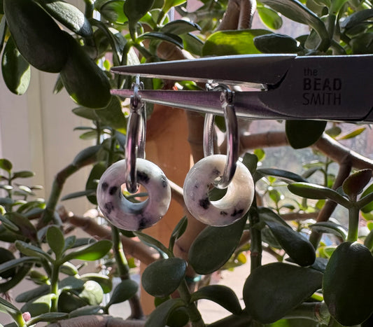 Kiwi Jasper Stainless Steel Hoop Earrings