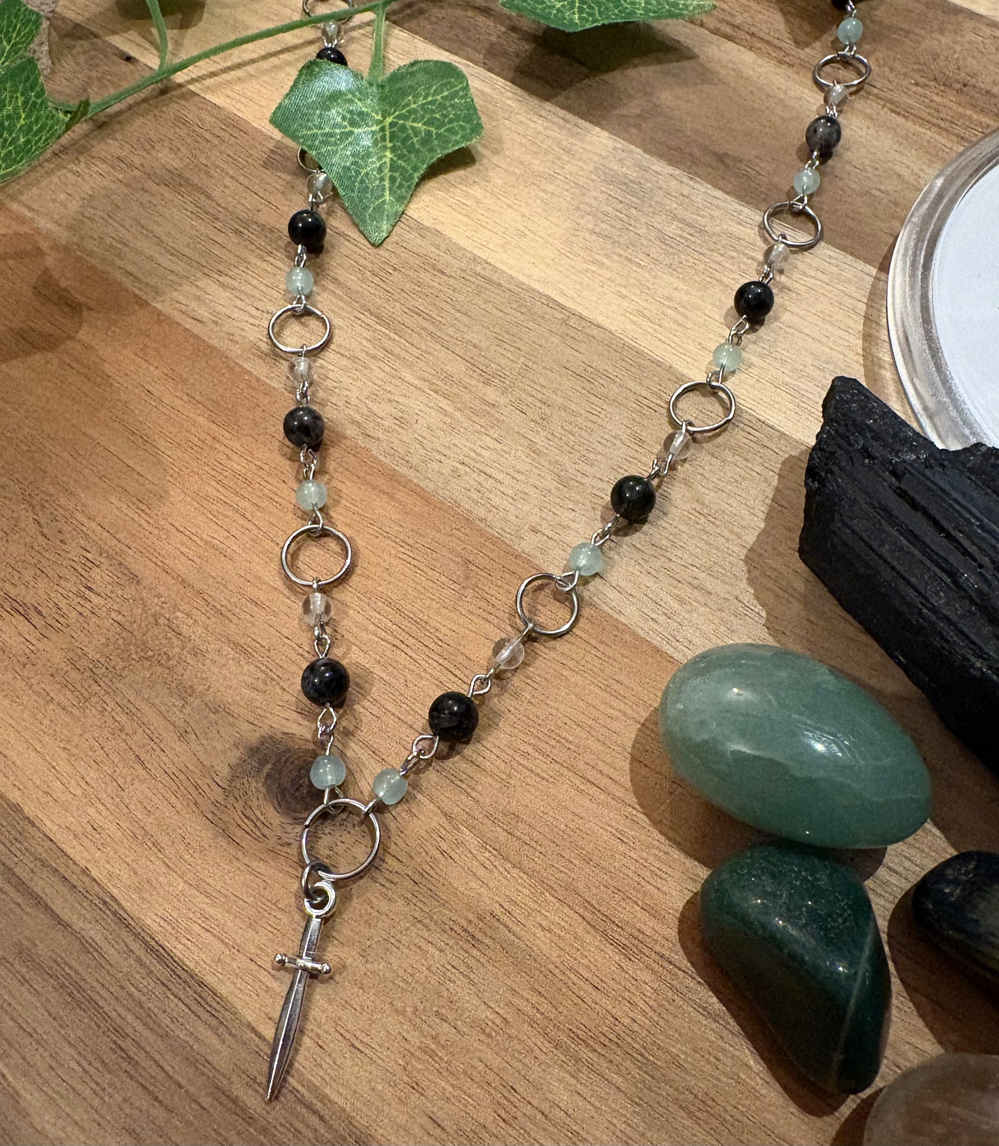 Hand-Beaded Dagger Charm Necklace
