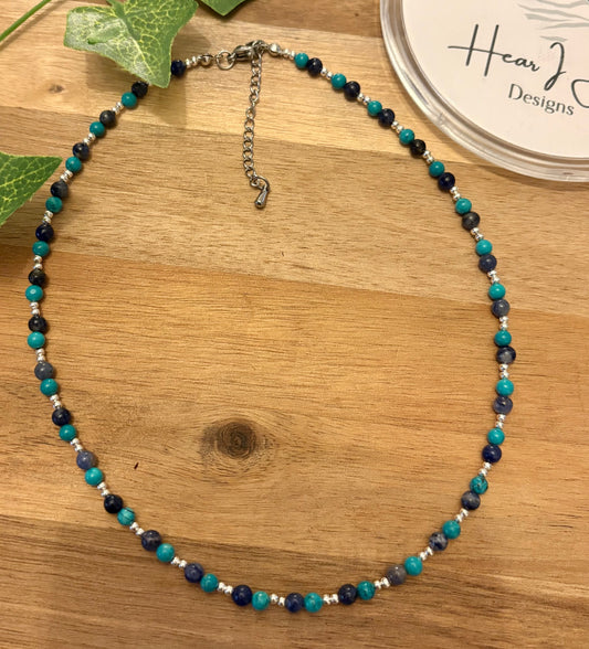 Handmade Crystal Necklace – Turquoise, Sodalite and Stainless Steel Beads