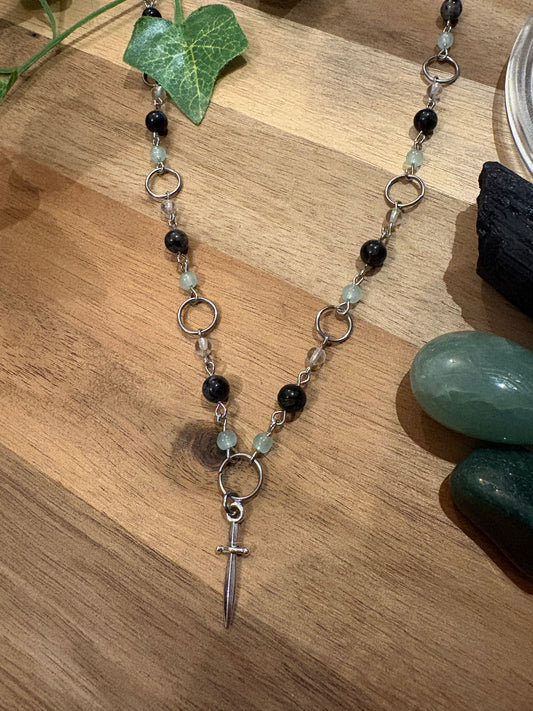 Hand-Beaded Dagger Charm Necklace