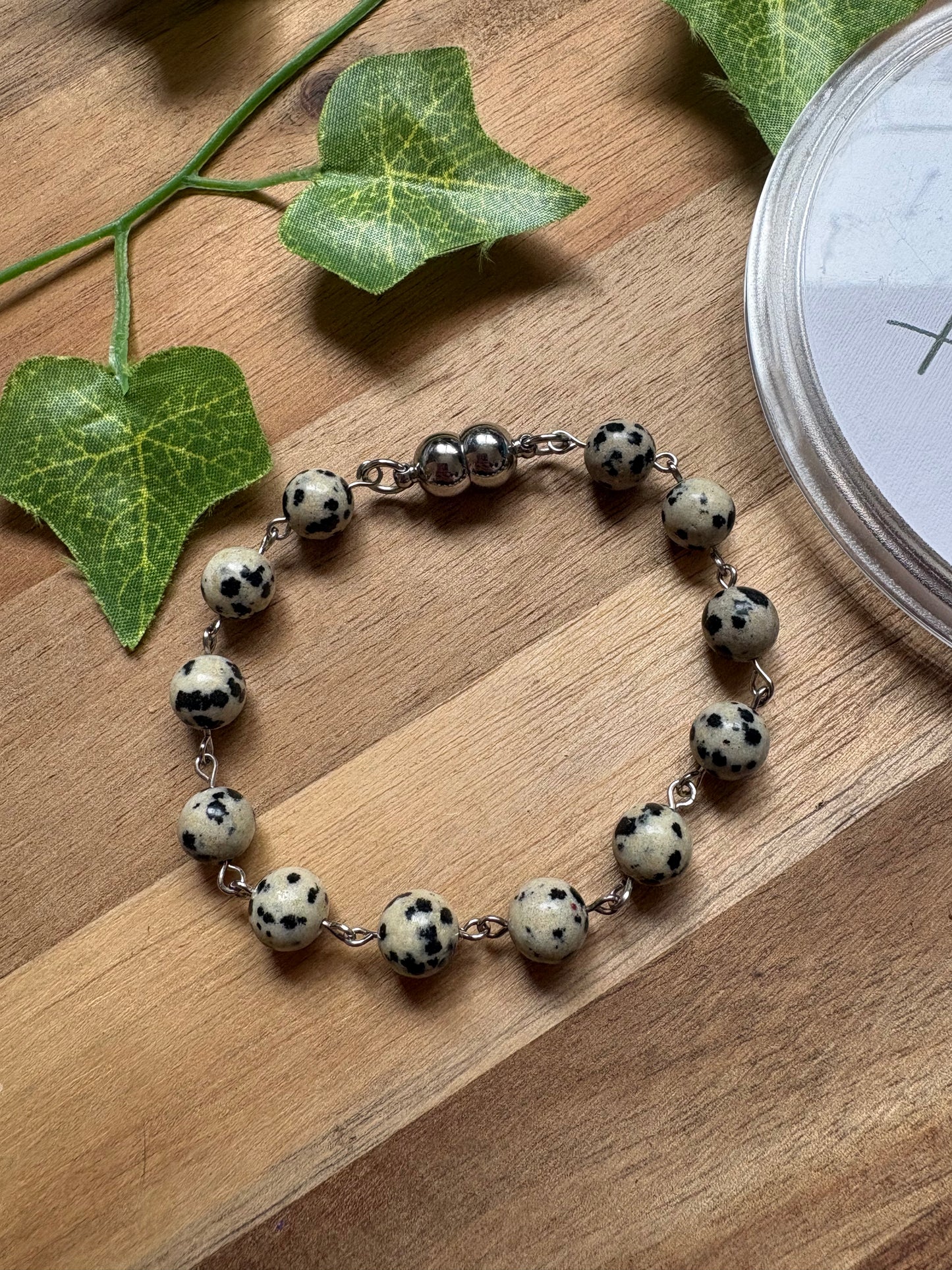 ✨ Dalmatian Jasper Beaded Bracelet with Magnetic Clasp