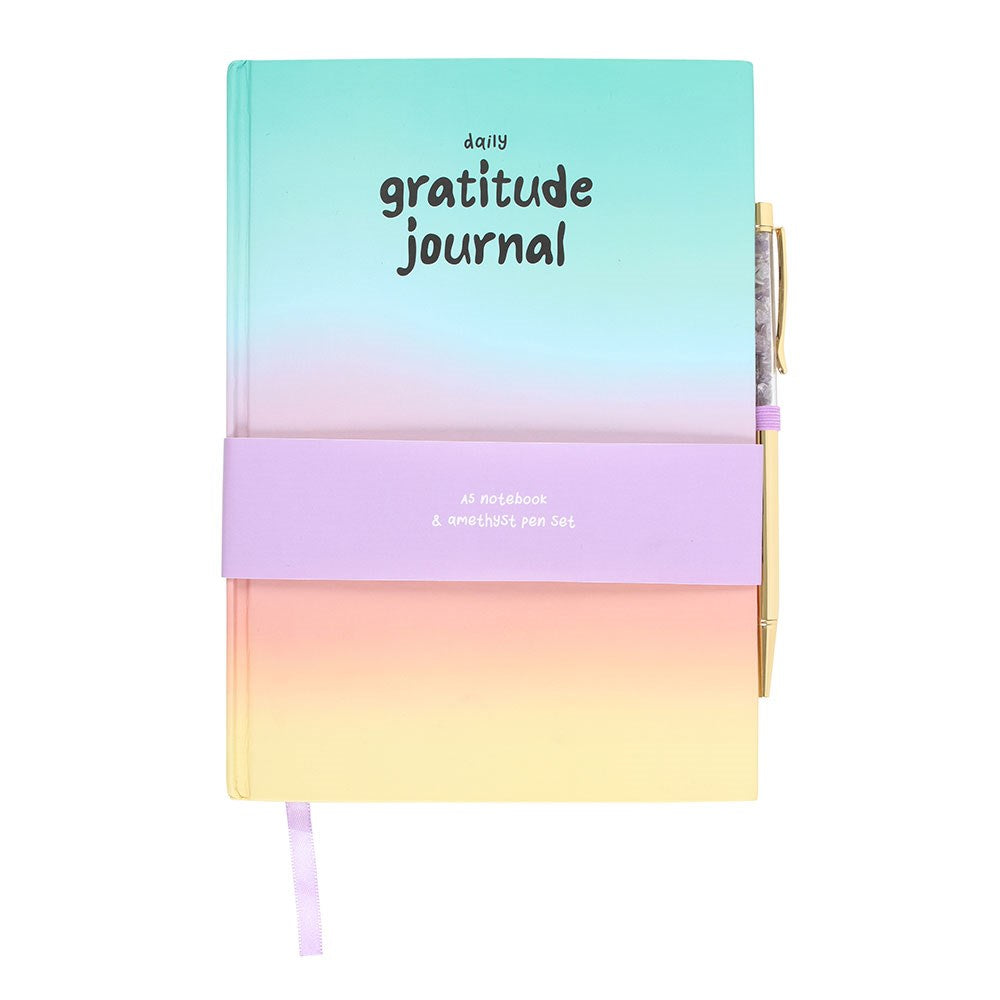 Multicoloured Gratitude Journal with Amethyst Chip Pen